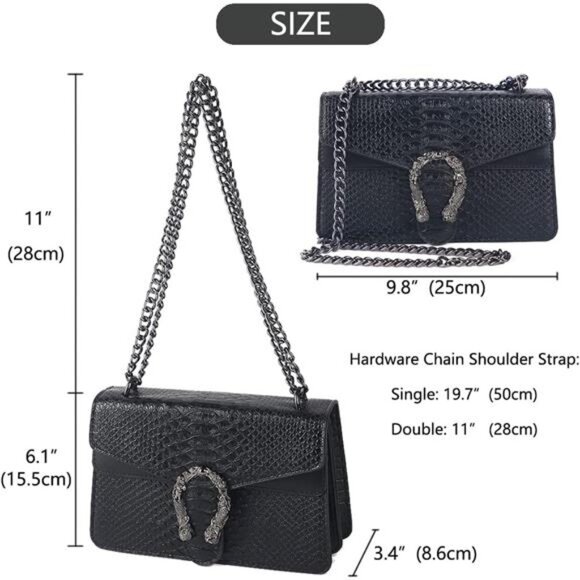 Women Leather Shoulder Bag Snake Print Crossbody Purse Square Chain Handbag - Picture 3 of 7